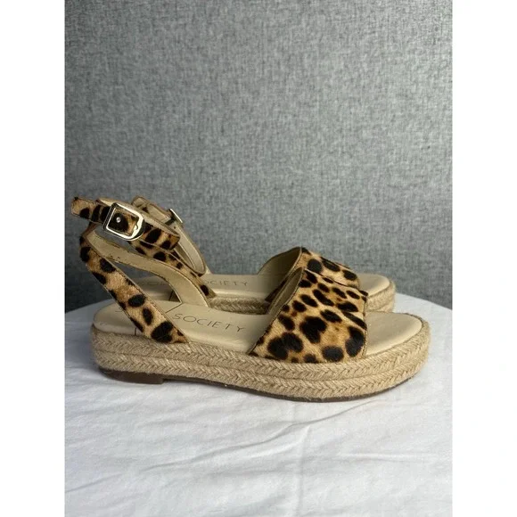 Sole Society Sandals Espadrilles Platform Leopard Print Brown Cow Hair Size‎ 7M - Picture 2 of 9